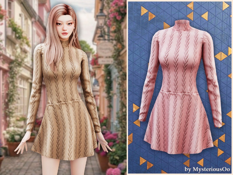 Sims 4 fall clothing CC Cable knit skater dress by MysteriousOo