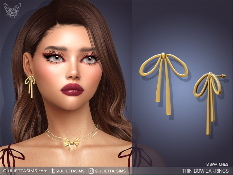 Sims 4 lace bow and ruffle fashion CC Thin Bow Earrings by feyona