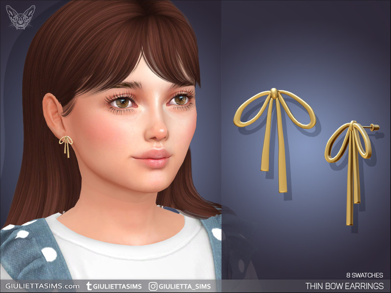 Sims 4 CC Thin Bow Earrings Kids by feyona