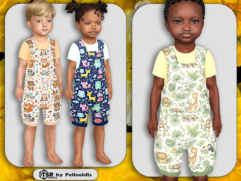Sims 4 toddler boy clothing CC Toddler Cute Animals Dungarees by Pelineldis
