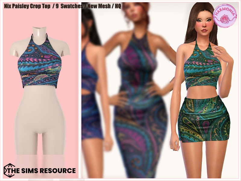 Sims 4 CC Nix Paisley Print Crop by Harmonia