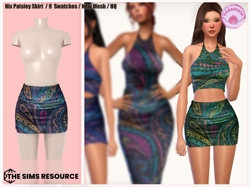 Sims 4 CC Nix Paisley Print Skirt by Harmonia