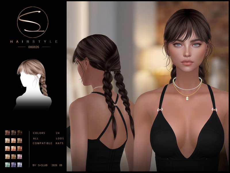 Sims 4 Black hairstyle CC S-CLUB double braids hairstyle by S-Club