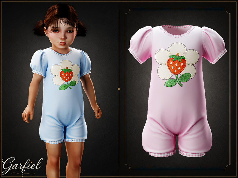 Sims 4 toddler boy clothing CC Toddler - Soft puff sleeve romper with strawberry flower applique by Garfiel