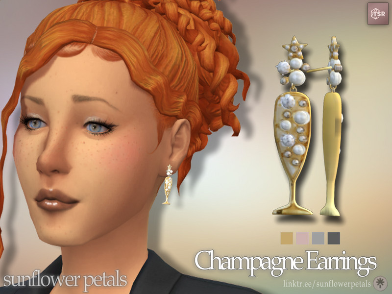 Sims 4 festive sparkle satin and party fashion CC Champagne Earrings by SunflowerPetalsCC