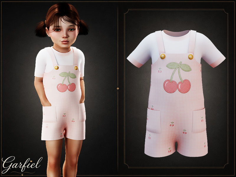 Sims 4 toddler boy clothing CC Toddler - Cotton cherry shortalls set with layered tee by Garfiel