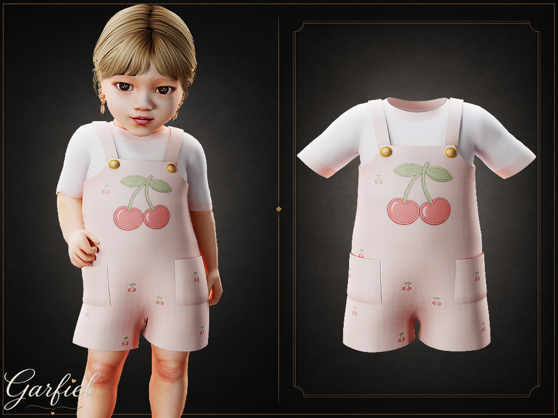 Sims 4 male-category clothing across ages CC Infant - Soft cherry shortalls set with layered tee by Garfiel
