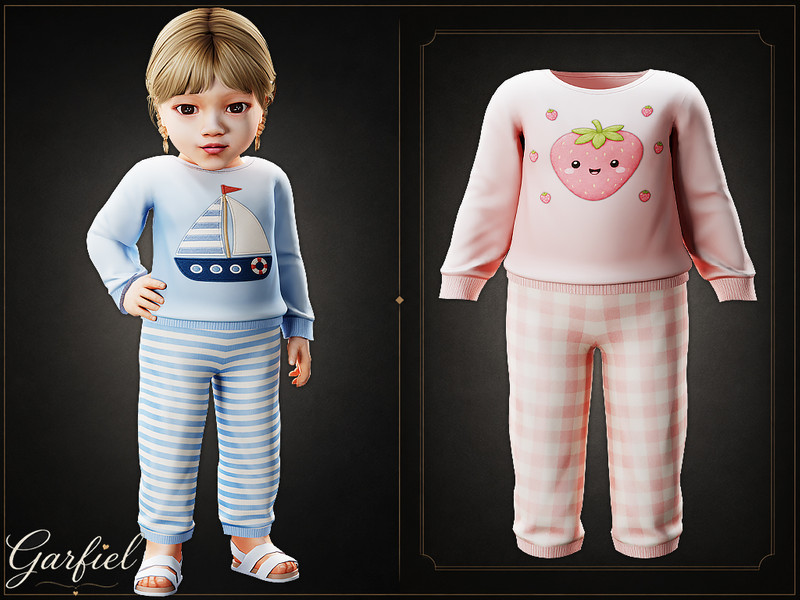 Sims 4 pajama CC Infant - Cozy cotton pajama set with playful prints by Garfiel