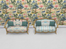 Sims 4 — Cottagecore Loveseat by Surfkitten — Base game loveseat recolored in cottagecore patterns.
