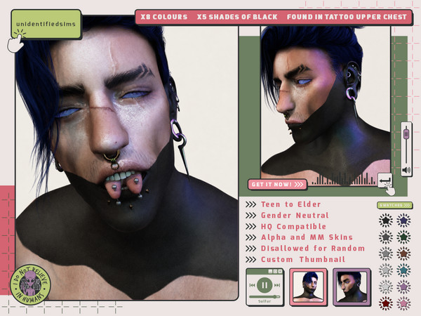 Sims 4 — Sulfur Tattoo by unidentifiedsims — 8 Colours