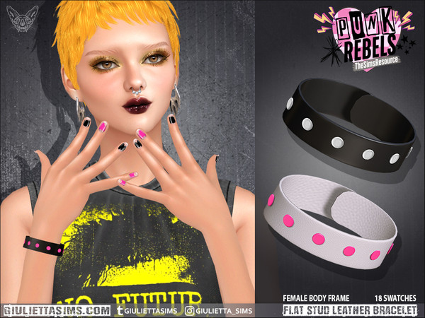 Sims 4 — Flat Stud Leather Bracelet For Women by feyona — Flat Stud Leather Bracelet For Women And Men (separate files)