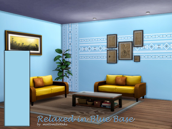 Sims 4 — Relaxed in Blue Base by matomibotaki — Soft blue tones and cheerful borders lend the room a relaxed and