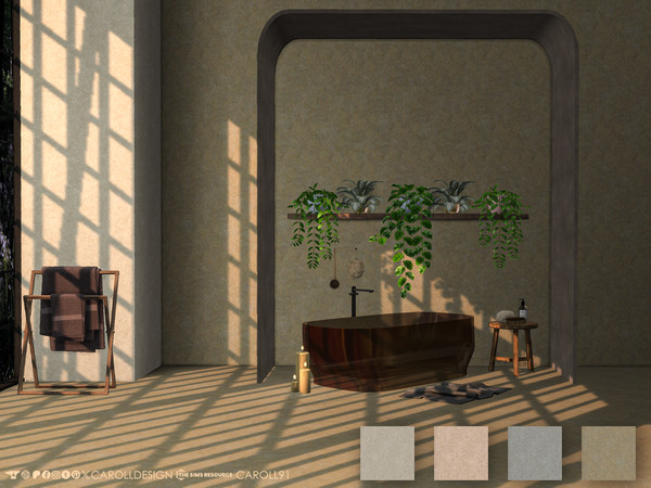 Sims 4 — Intonacare Wall by Caroll912 — A 4-swatch textured stone wall in beige, brown and grey tones. Suitable for