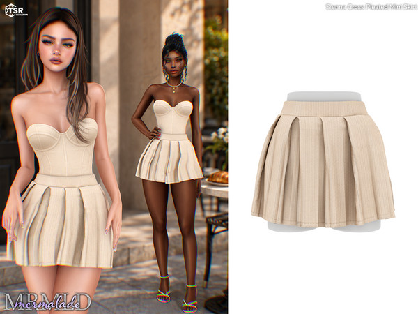 Sims 4 — Sienna Pleated Mini Skirt by Mermalade — Sienna Sculpted Corset Top