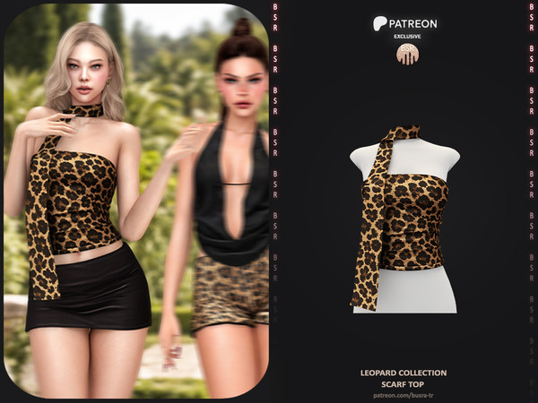 Sims 4 — Leopard Collection - 1 Scarf Top by busra-tr — Note: This release was previously shared with my Patreon