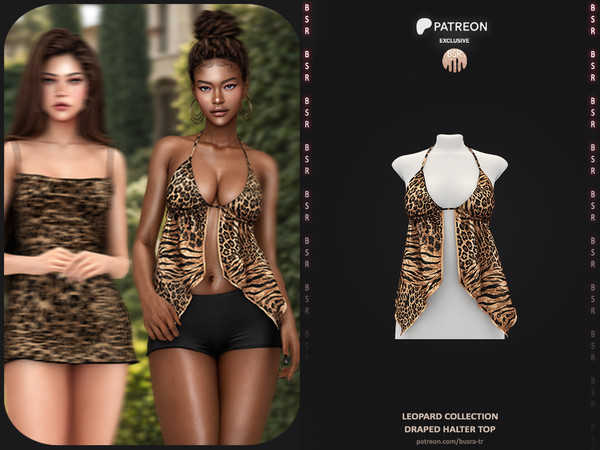 Sims 4 — Leopard Collection - 4 Draped Halter Top by busra-tr — Note: This release was previously shared with my Patreon