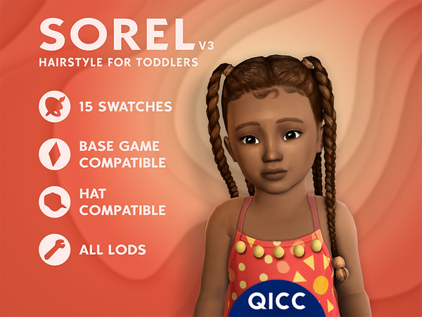 Sims 4 — Sorel Hair v3 by qicc — Long braided pigtails with styled edges and beads. - Maxis Match