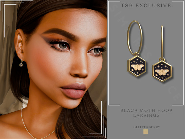 Sims 4 — Black Gold Moth Earring by Glitterberryfly — A gorgeous black and gold moth earring