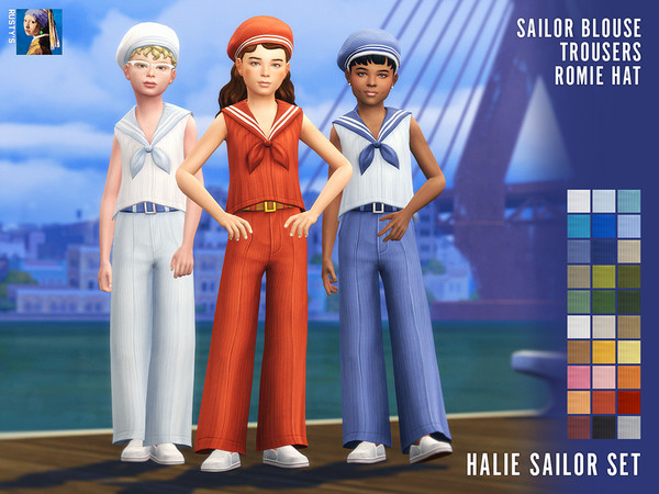 Sims 4 — Halie Sailor Set for Child by rustys_cc — Halie Sailor Blouse & Trousers & Hat Set for Child