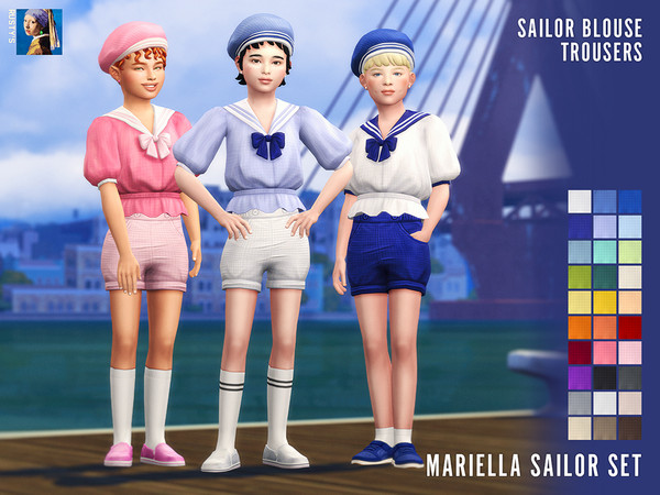 Sims 4 — Mariella Sailor Set for Child by rustys_cc — Mariella Sailor Blouse & Short Trousers Set for Child