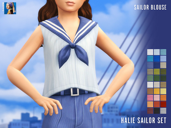 Sims 4 — RUSTY-260727_Halie Sailor Blouse [Child] by rustys_cc — Halie Sailor Blouse & Trousers & Hat Set for