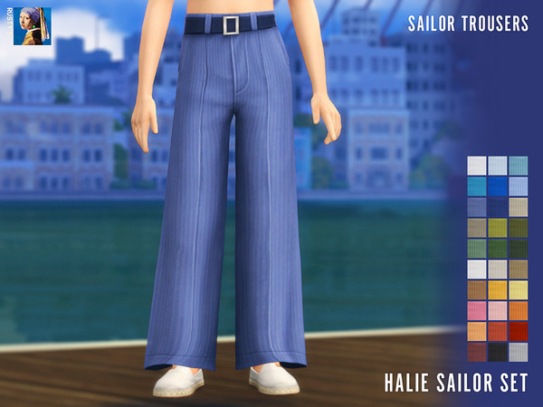 Sims 4 — RUSTY-260727_Halie Sailor Trousers [Child] by rustys_cc — Halie Sailor Blouse & Trousers & Hat Set for