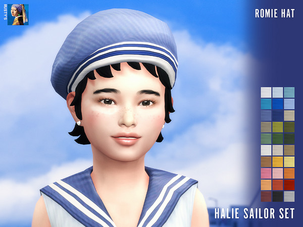 Sims 4 — RUSTY-260727_Romie Hat [Child] by rustys_cc — Halie Sailor Blouse & Trousers & Hat Set for Child