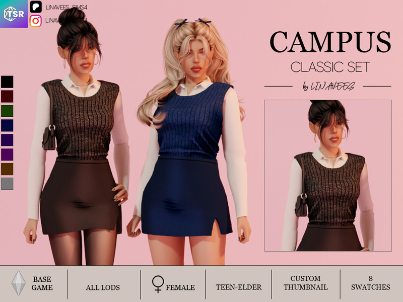 Sims 4 preppy plaid and campus fashion CC CAMPUS - VEST AND SHIRT by linavees