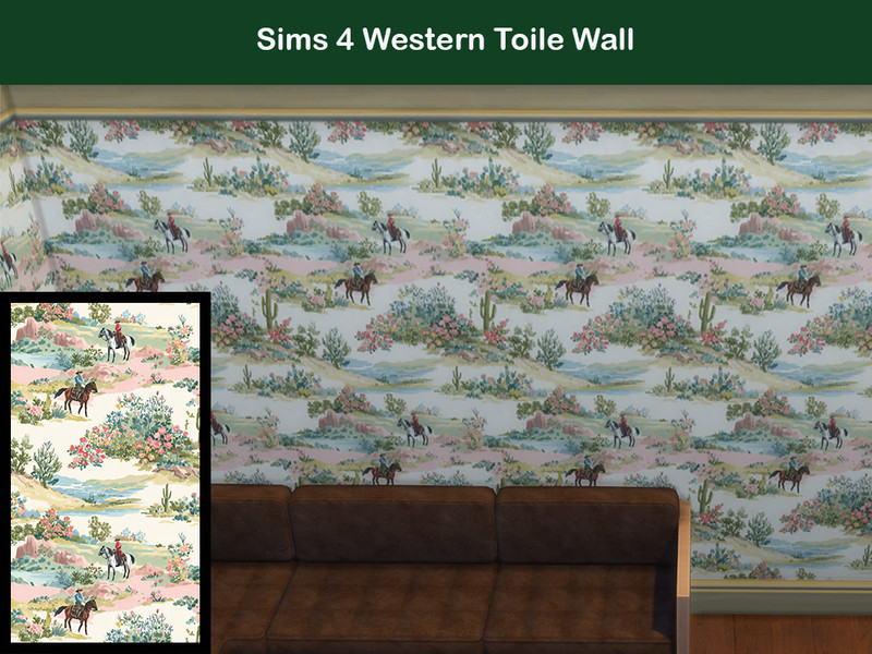 Sims 4 wall panel and wainscot CC Western Toile Wallpaper by Surfkitten