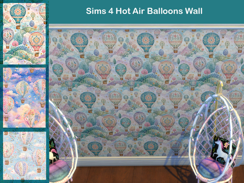 Sims 4 wall panel and wainscot CC Hot Air Balloon Wallpapers by Surfkitten