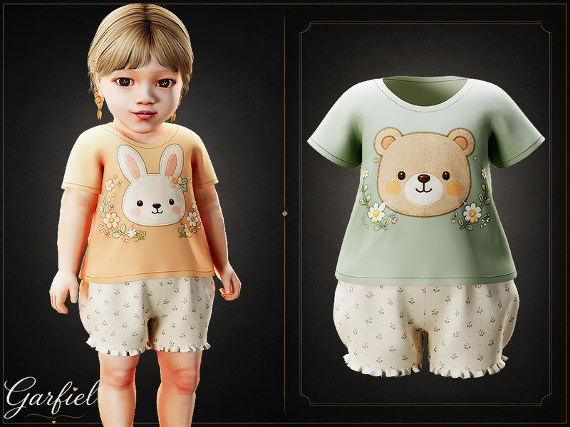Sims 4 mens and boys beach swim and resort clothing CC Infant - Sweet floral shorts set with adorable woodland friends by Garfiel