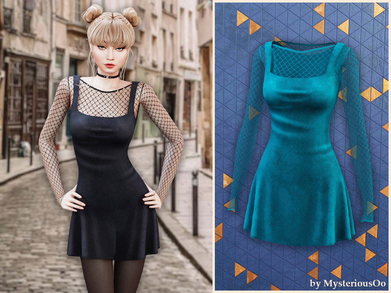 Sims 4 CC Velvet mesh fit flare dress by MysteriousOo