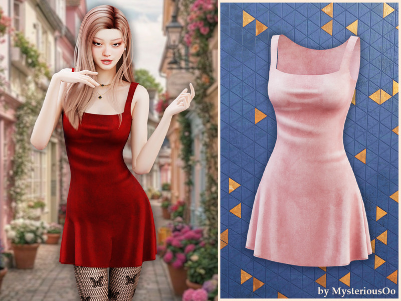 Sims 4 CC Velvet fit flare dress by MysteriousOo