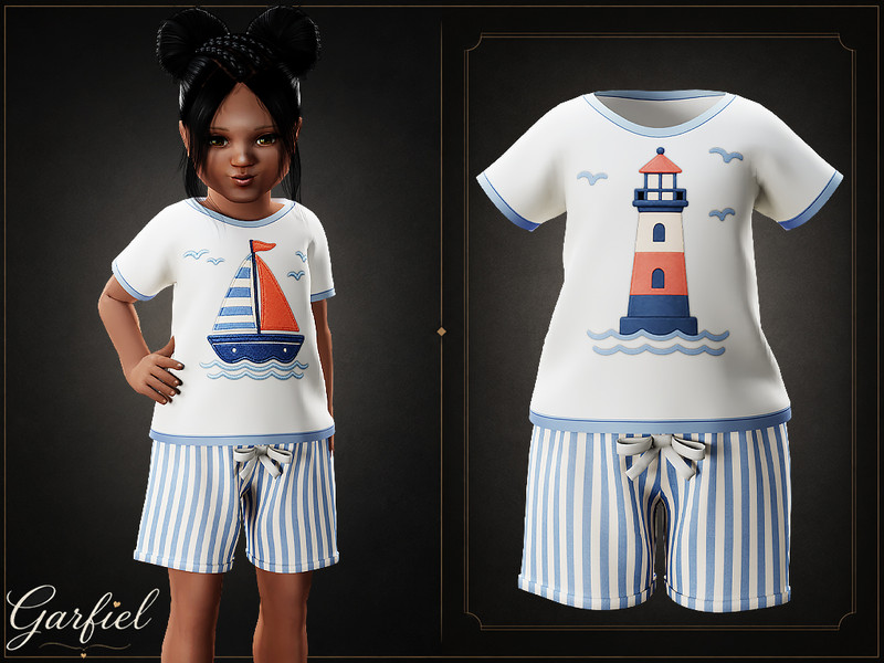 Sims 4 toddler boy clothing CC Toddler - Nautical striped shorts set with playful seaside charm by Garfiel