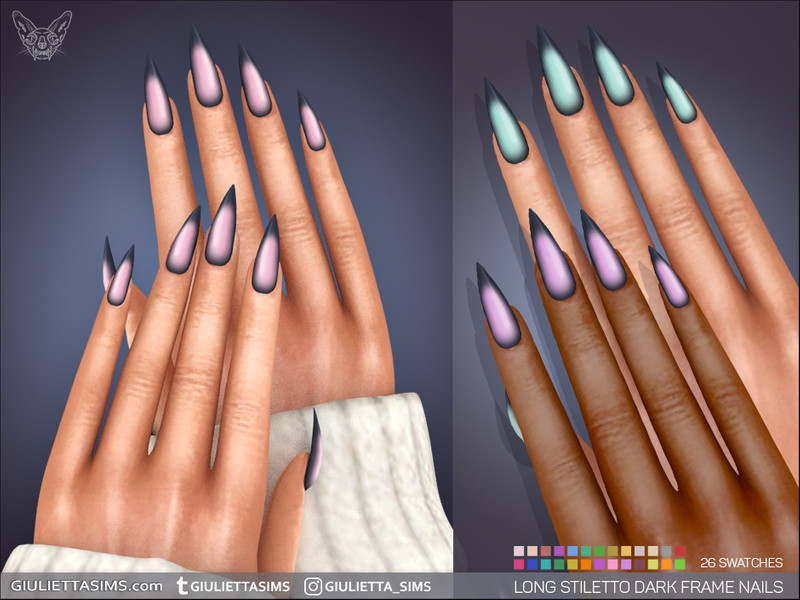Sims 4 CC Long Stiletto Dark Frame Nails by feyona