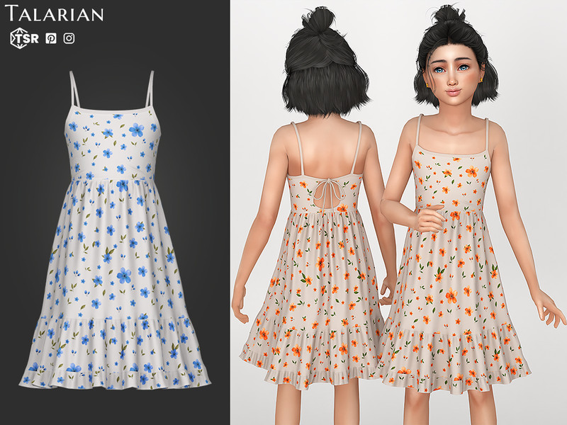 Sims 4 kids clothing CC Adeline Dress with Thin Straps and Tiered Skirt by talarian