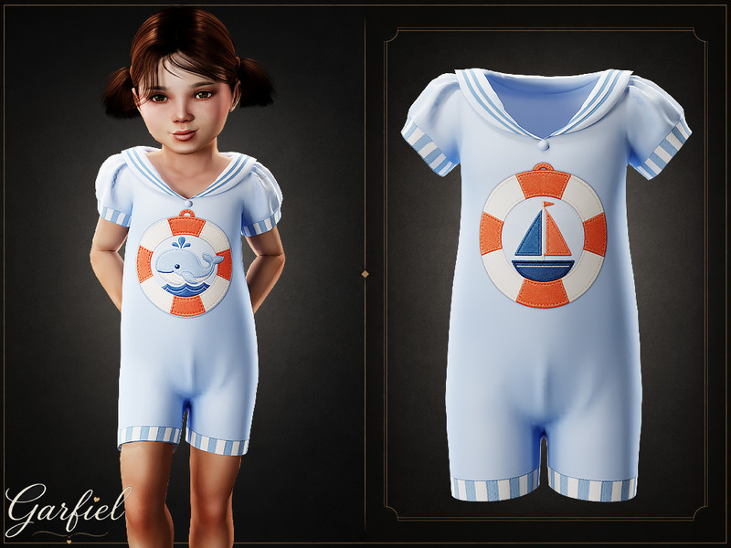 Sims 4 toddler boy clothing CC Toddler - Nautical sailor romper with lifebuoy applique and playful details by Garfiel