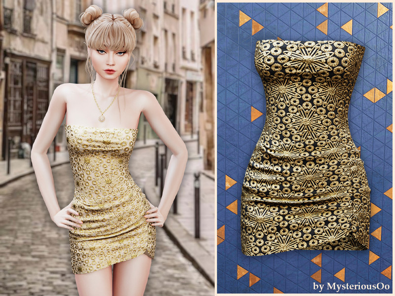 Sims 4 formal and evening dress CC Embroidered strapless mini dress by MysteriousOo