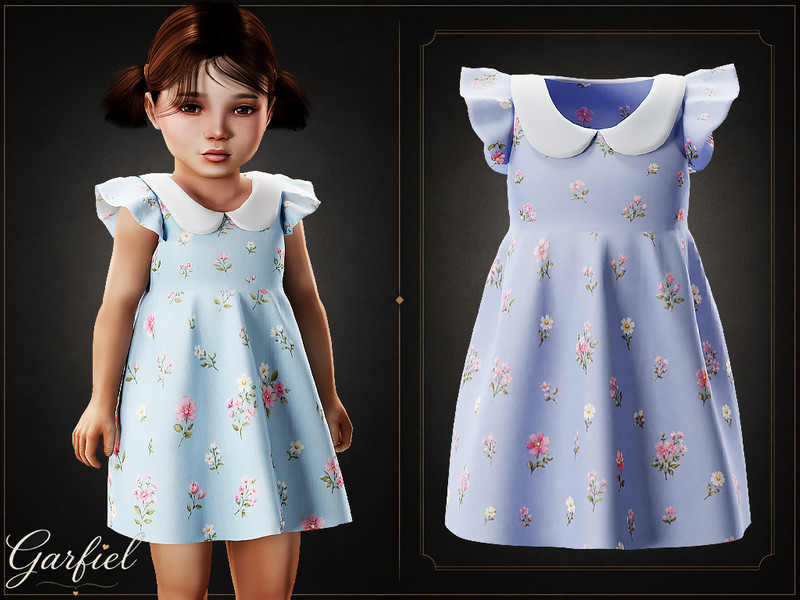 Sims 4 special occasion fashion CC Toddler - Floral Peter Pan dress with soft vintage charm by Garfiel