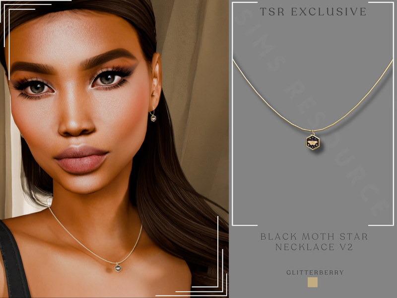 Sims 4 necklace CC Black Gold Moth Star Necklace v2 by Glitterberryfly