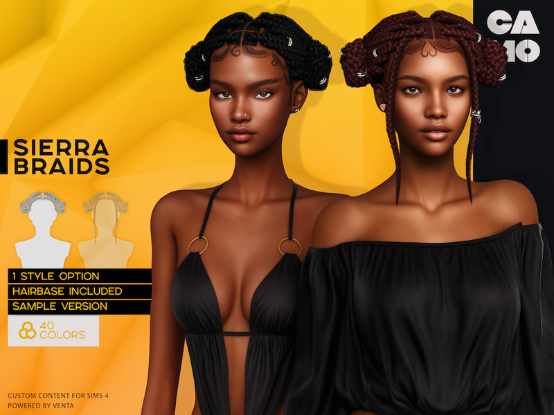 Sims 4 Black hairstyle CC CAMO - Sierra Braids by VentaStudio