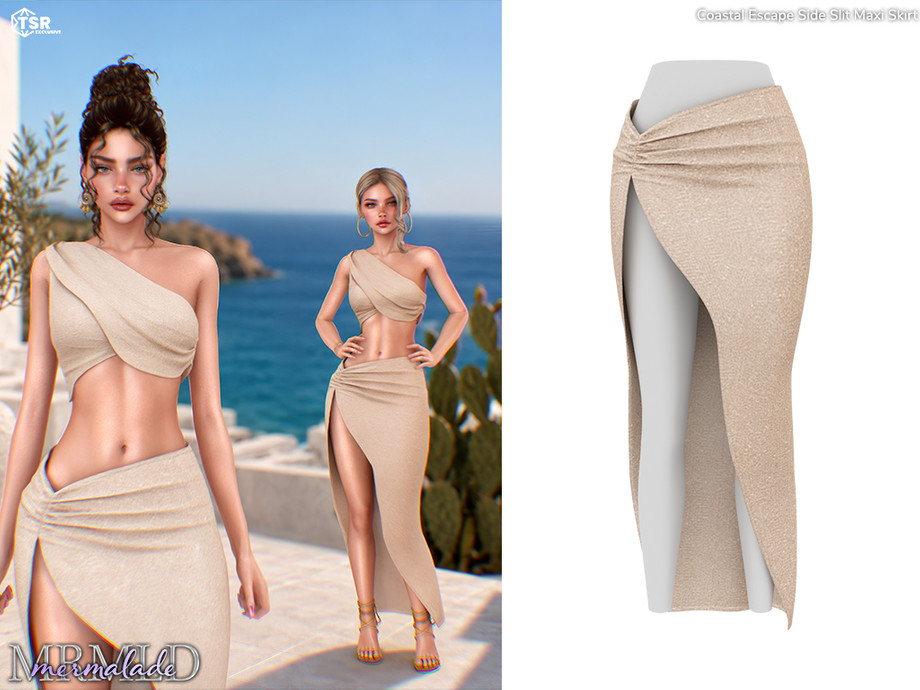The Sims Resource | Coastal Escape Side Slit Maxi Skirt