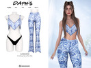 Sims 4 — V-Cut Paisley Top and Flare Pants by Daph's — Add a touch of boho-inspired style to your Sims' wardrobe with