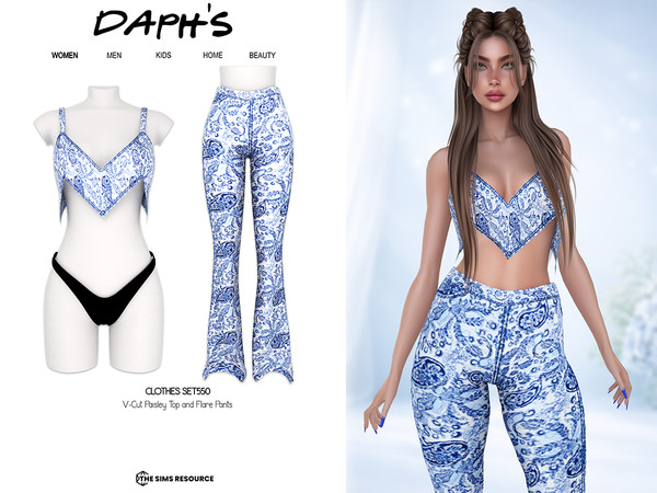 Sims 4 — DAPHS - Clothes SET550 - Paisley Flare Pants C1826 - TSR by Daph's — Add a touch of boho-inspired style to your