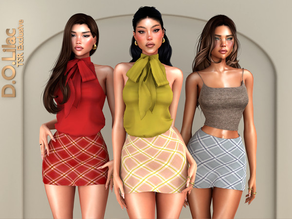 Sims 4 — Retro Muse Set -Top2- by DOLilac — Includes: (2 Top + Bottom)