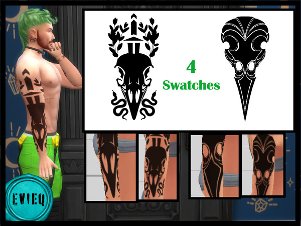Sims 4 — Raven Skull Tattoos by btaylor19 — Love the macabre? Enjoy these two design options for a raven skull tattoo,