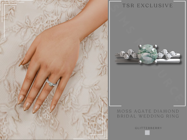 Sims 4 — Moss Agate Diamond Bridal Wedding Ring by Glitterberryfly — Moss Agate Diamond Bridal Wedding Ring