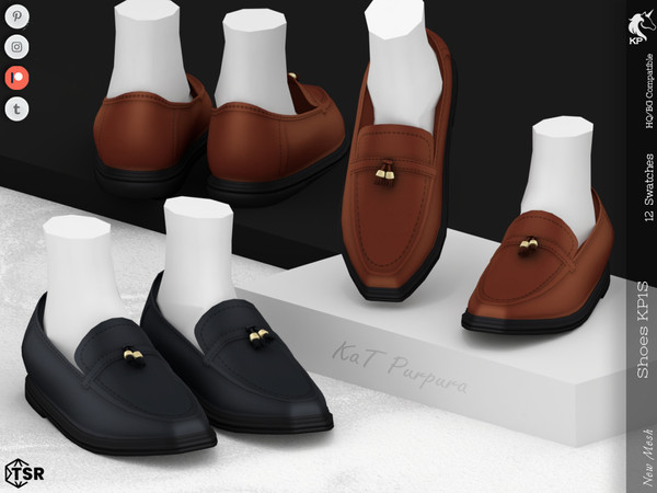 Sims 4 — Shoes KP1S- Male by KaTPurpura — Elegant slip-on loafers with an elongated toe and a central embellishment.