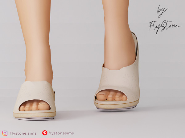 Sims 4 — Adult Sandals With Perforated Texture by FlyStone — Female elegant open-toe mules featuring a peep-toe front,