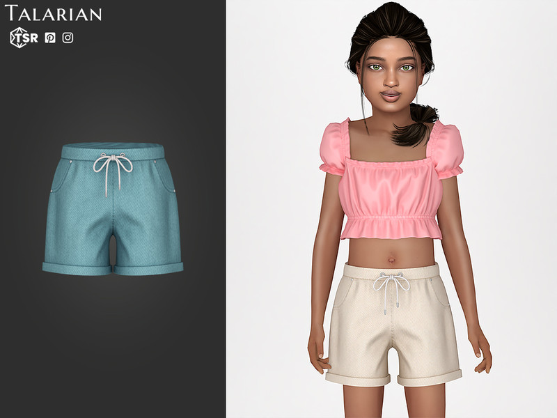Sims 4 kids clothing CC Zoey Drawstring Shorts by talarian